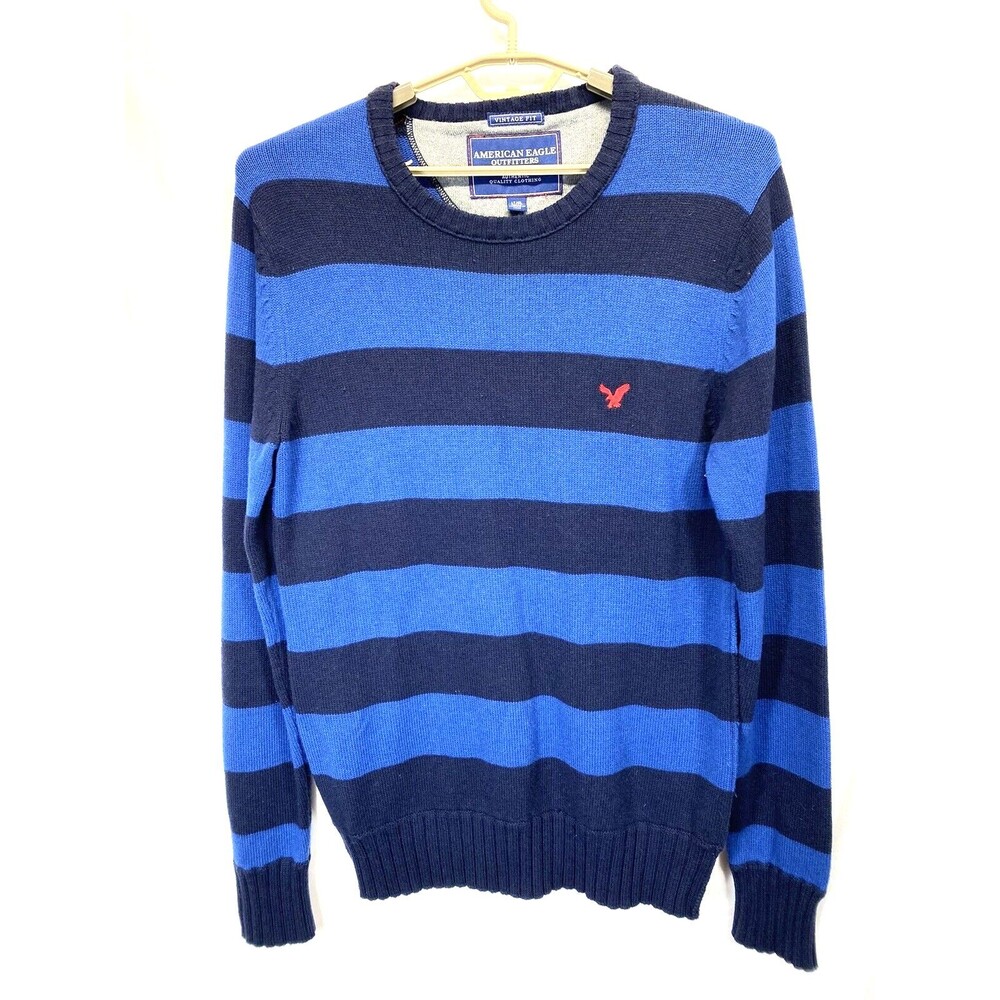 American Eagle Men Size LT Sweater Stripe Crew Neck Vintage Fit Cotton Wool NEW